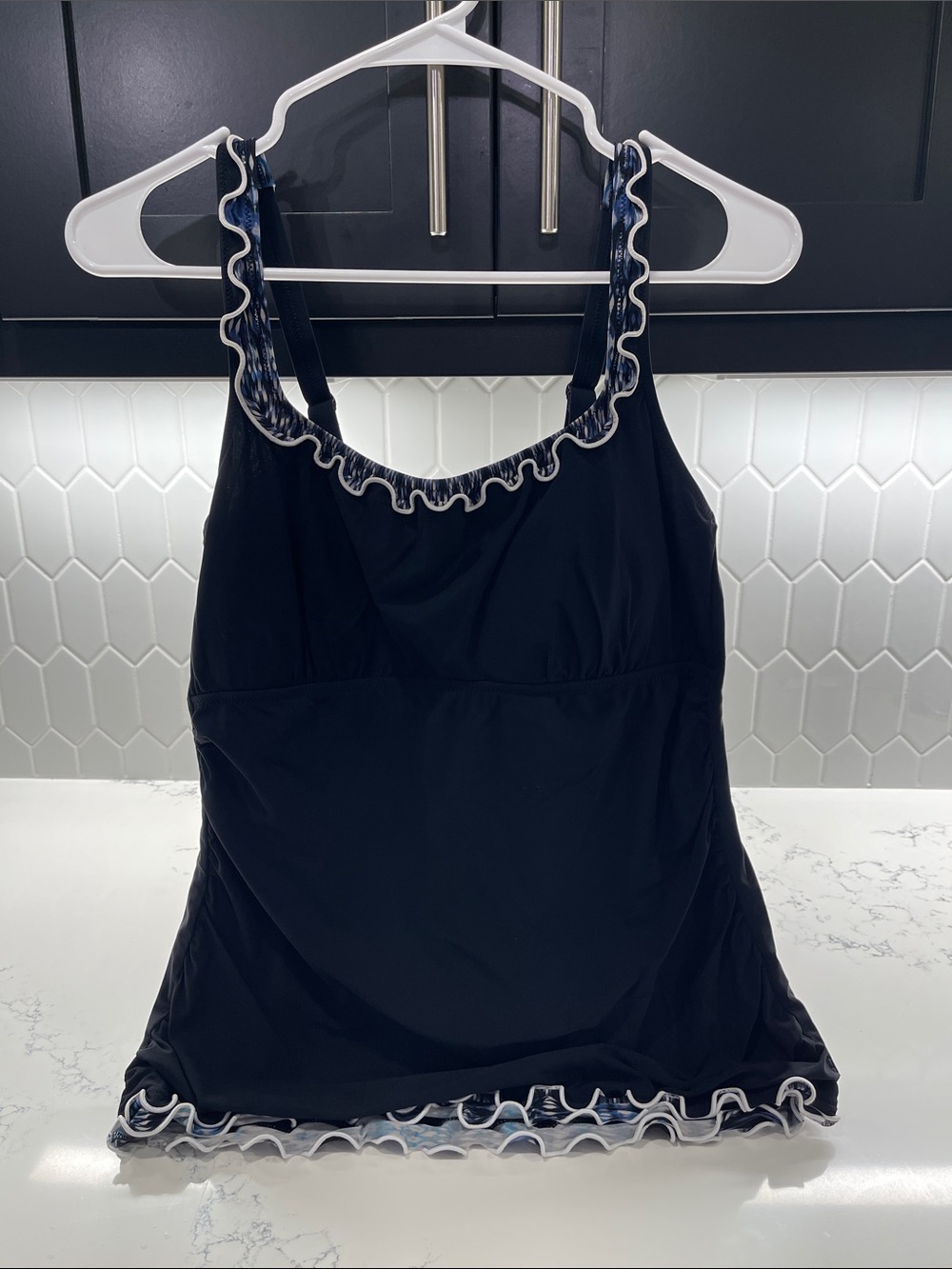 Profile by Gottex Black Ruffle-Trim Tankini. Comes with 2 swim skirts.